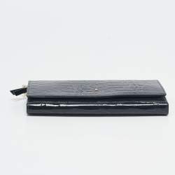 Lanvin Navy Blue Croc Embossed Patent Leather Continental Wallet