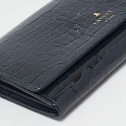 Lanvin Navy Blue Croc Embossed Patent Leather Continental Wallet