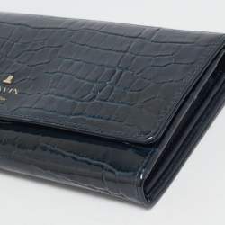 Lanvin Navy Blue Croc Embossed Patent Leather Continental Wallet