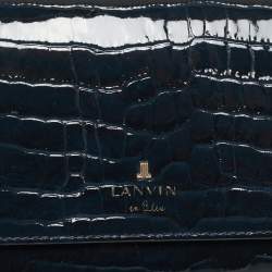 Lanvin Navy Blue Croc Embossed Patent Leather Continental Wallet