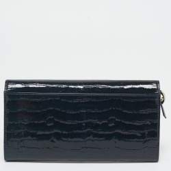 Lanvin Navy Blue Croc Embossed Patent Leather Continental Wallet