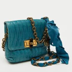 Pre Owned Lanvin Blue Quilted Leather Mini Pop Flap Crossbody Bag