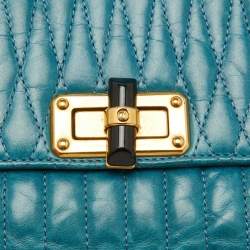 Pre Owned Lanvin Blue Quilted Leather Mini Pop Flap Crossbody Bag