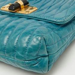 Pre Owned Lanvin Blue Quilted Leather Mini Pop Flap Crossbody Bag