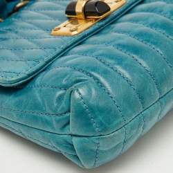 Pre Owned Lanvin Blue Quilted Leather Mini Pop Flap Crossbody Bag