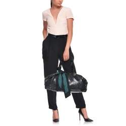 Lanvin Blue/Black Croc Embossed Leather and Satin Top Zip Satchel