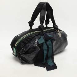Lanvin Blue/Black Croc Embossed Leather and Satin Top Zip Satchel