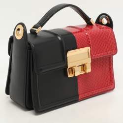 Lanvin Black Leather and Python Small Jiji Shoulder Bag
