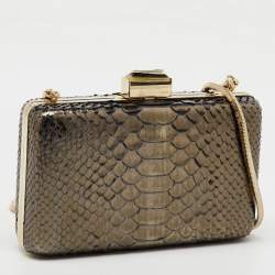 Lanvin Metallic Dark Brown Python Frame Clutch