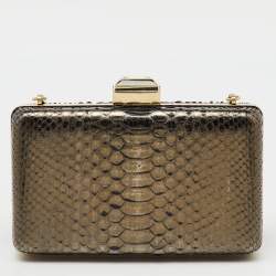 Lanvin Metallic Dark Brown Python Frame Clutch