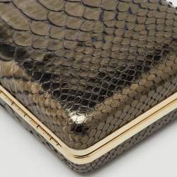 Lanvin Metallic Dark Brown Python Frame Clutch