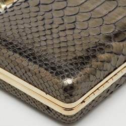 Lanvin Metallic Dark Brown Python Frame Clutch