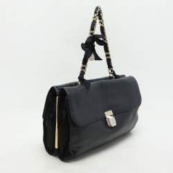 Lanvin Navy Blue Croc Embossed and Leather Flap Shoulder Bag