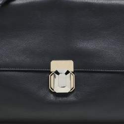Lanvin Navy Blue Croc Embossed and Leather Flap Shoulder Bag