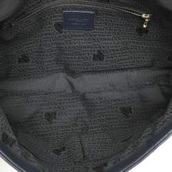 Lanvin Navy Blue Croc Embossed and Leather Flap Shoulder Bag