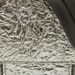 Pre Owned Lanvin Silver Foil Leather Crackled Mini Crossbody Bag