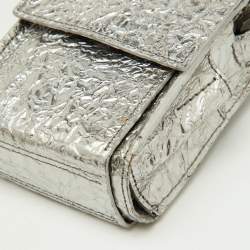 Pre Owned Lanvin Silver Foil Leather Crackled Mini Crossbody Bag