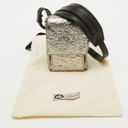 Pre Owned Lanvin Silver Foil Leather Crackled Mini Crossbody Bag