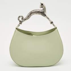 Pre Owned Lanvin Sage Green Leather Cat Handle Hobo
