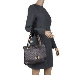Pre Owned Lanvin Metallic Grey Quilted Ceramic Effect Leather Happy Shoulder Bag