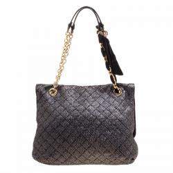 Pre Owned Lanvin Metallic Grey Quilted Ceramic Effect Leather Happy Shoulder Bag