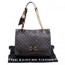 Pre Owned Lanvin Metallic Grey Quilted Ceramic Effect Leather Happy Shoulder Bag