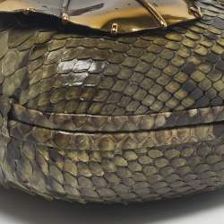 Pre Owned Lanvin Green Python Leafy Box Clutch