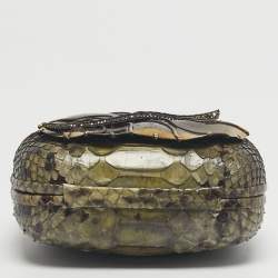 Pre Owned Lanvin Green Python Leafy Box Clutch