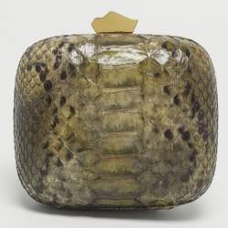 Pre Owned Lanvin Green Python Leafy Box Clutch
