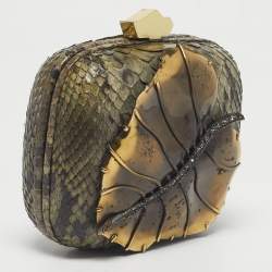 Pre Owned Lanvin Green Python Leafy Box Clutch