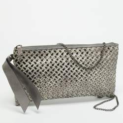 Pre Owned حقيبة كلتش لانفان جلد لامع رمادي مخملي منسوج بسلسلة