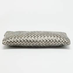 Pre Owned حقيبة كلتش لانفان جلد لامع رمادي مخملي منسوج بسلسلة