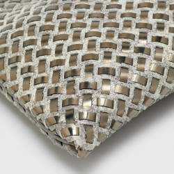 Pre Owned حقيبة كلتش لانفان جلد لامع رمادي مخملي منسوج بسلسلة