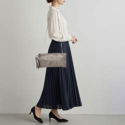 Pre Owned حقيبة كلتش لانفان جلد لامع رمادي مخملي منسوج بسلسلة