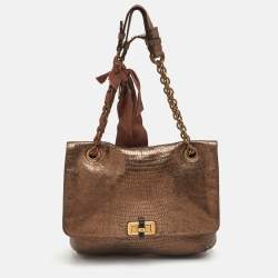Pre Owned Lanvin Happy Metallic Lizard Embossed Leather Shoulder Bag