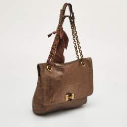Pre Owned Lanvin Happy Metallic Lizard Embossed Leather Shoulder Bag