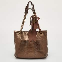 Pre Owned Lanvin Happy Metallic Lizard Embossed Leather Shoulder Bag
