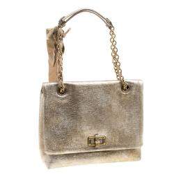 Pre Owned Lanvin Gold Leather Happy Shoulder Bag