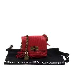 Pre Owned Lanvin Red Quilted Leather Mini Pop Crossbody Bag