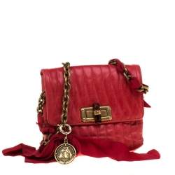 Pre Owned Lanvin Red Quilted Leather Mini Pop Crossbody Bag