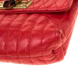 Pre Owned Lanvin Red Quilted Leather Mini Pop Crossbody Bag