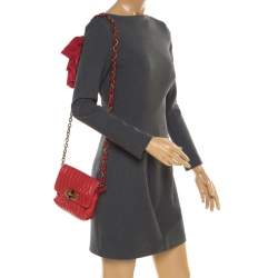 Pre Owned Lanvin Red Quilted Leather Mini Pop Crossbody Bag