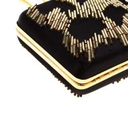 Pre Owned Lanvin Black/Gold Embellished Satin Chain Clutch