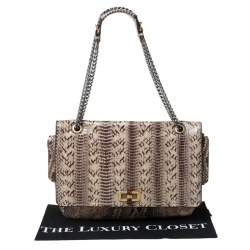 Pre Owned Lanvin Beige Python Embossed Leather Happy Chain Shoulder Bag
