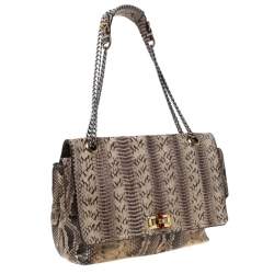 Pre Owned Lanvin Beige Python Embossed Leather Happy Chain Shoulder Bag