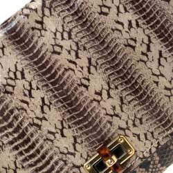 Pre Owned Lanvin Beige Python Embossed Leather Happy Chain Shoulder Bag