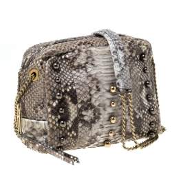 Pre Owned Lanvin Grey Python Sugar Studded Shoulder Bag