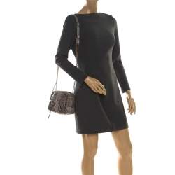 Pre Owned Lanvin Grey Python Sugar Studded Shoulder Bag