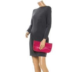 Pre Owned Lanvin Pink Leather Turnlock Fold Over Clutch