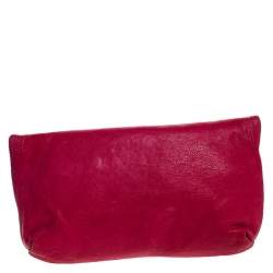 Pre Owned Lanvin Pink Leather Turnlock Fold Over Clutch